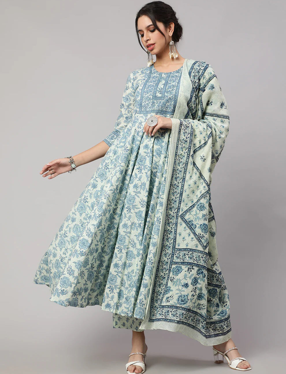 Floral Cotton printed Anarkali set
