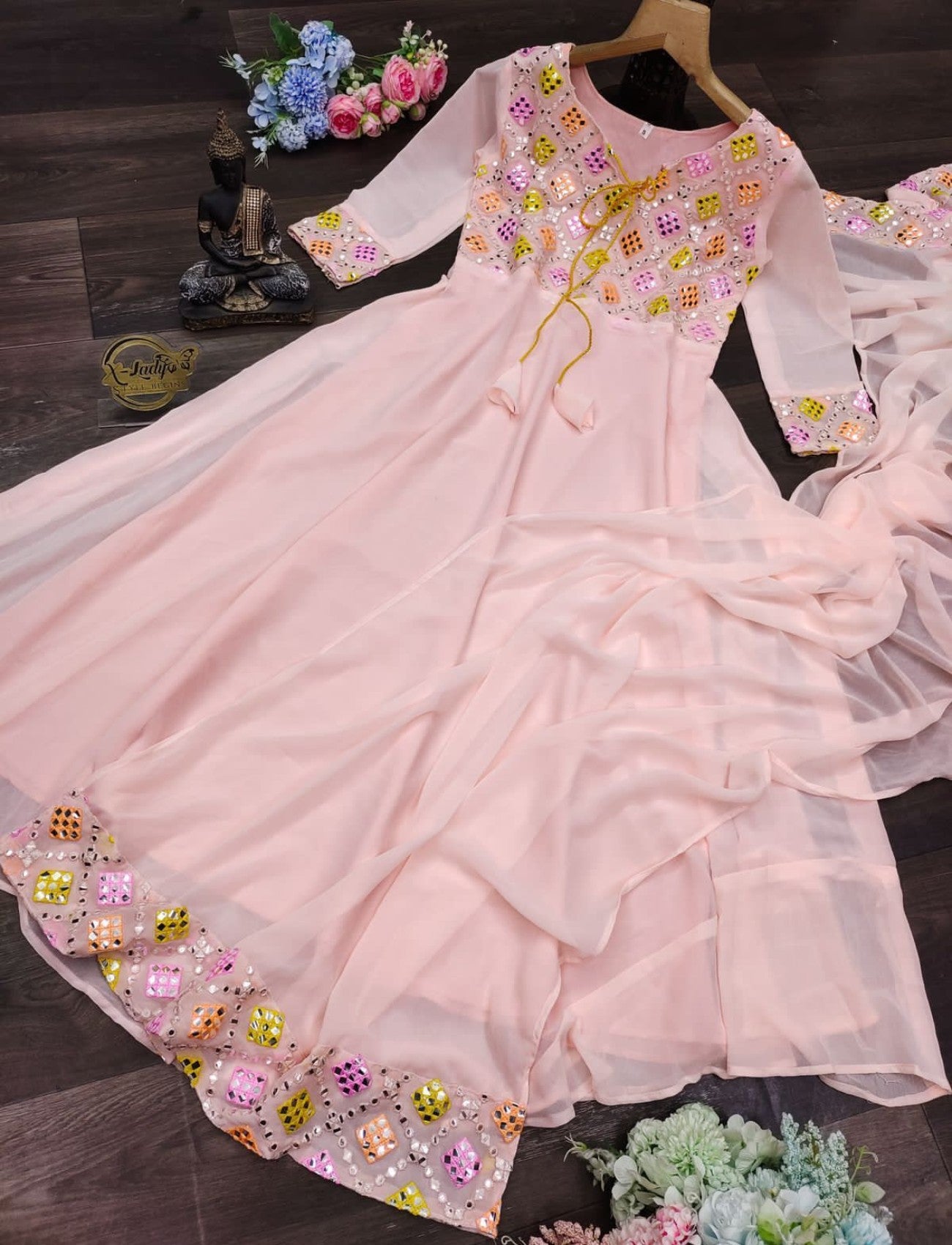 Trendy Embroidered Foil Mirror Work Anarkali Gown