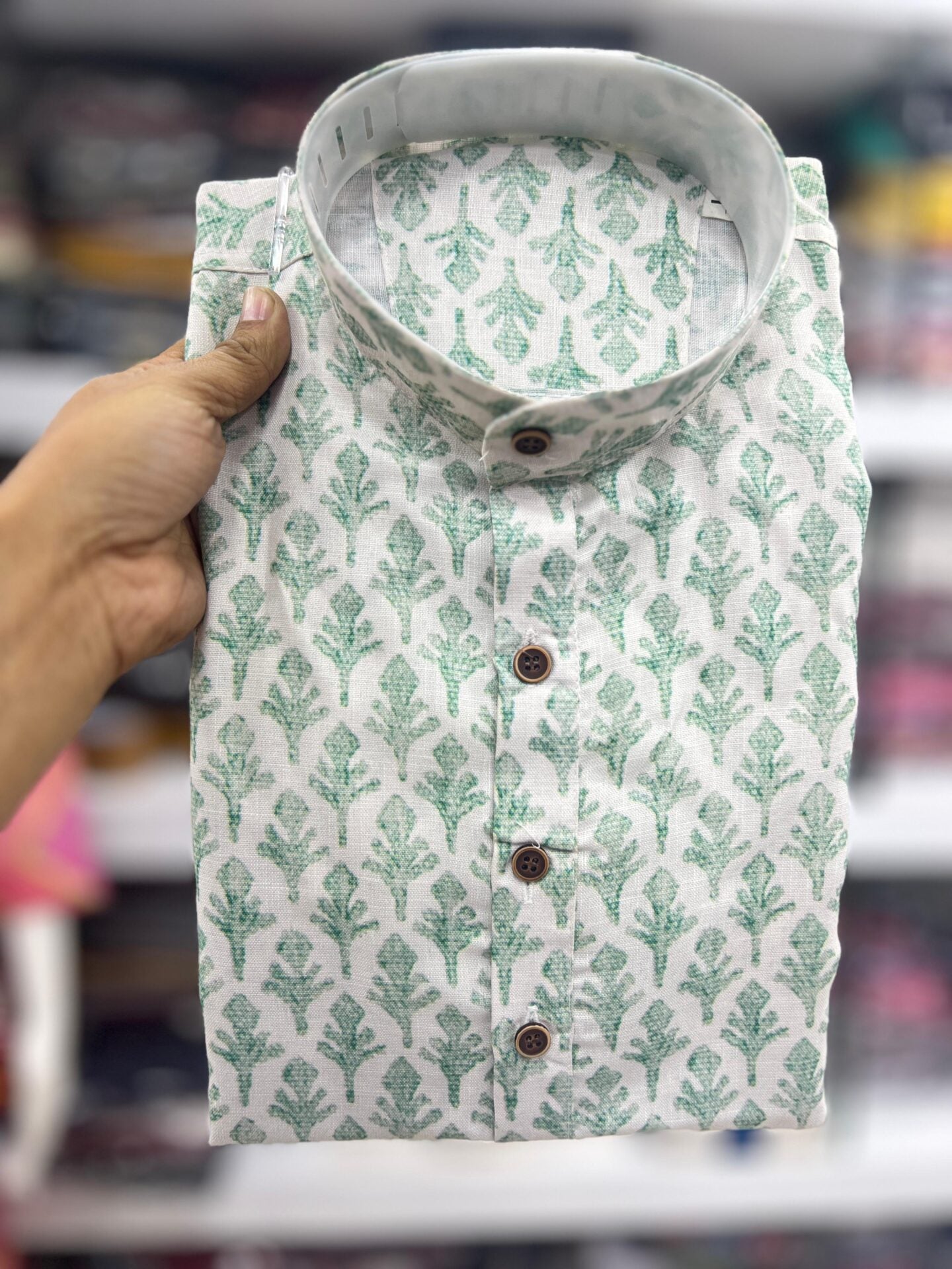 Green Printed Cotton Short Kurta