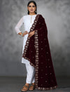 Maroon Embroidered Velvet Shawl Women