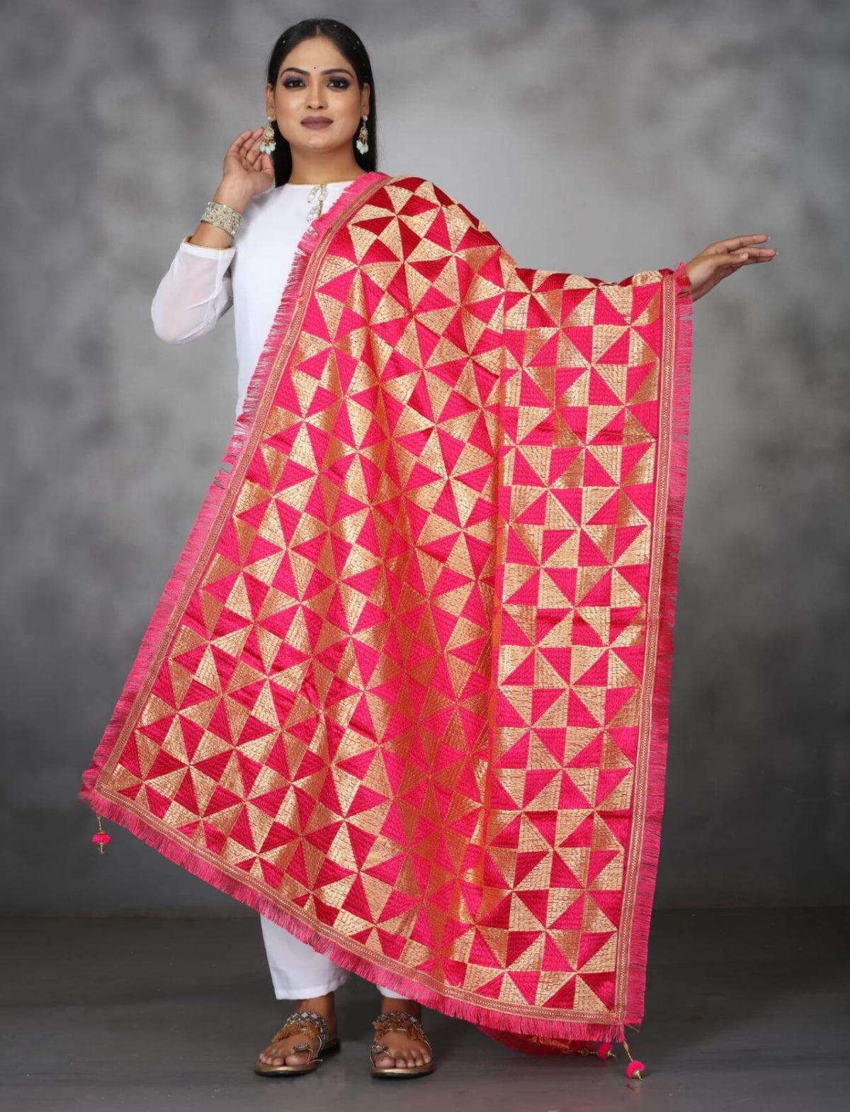 pink Heavy Phulkari dupatta