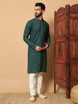 Jacquard Green Kurta Pajama Mens