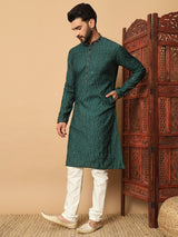 Jacquard Green Kurta Pajama Mens