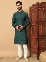 Jacquard Green Kurta Pajama Mens