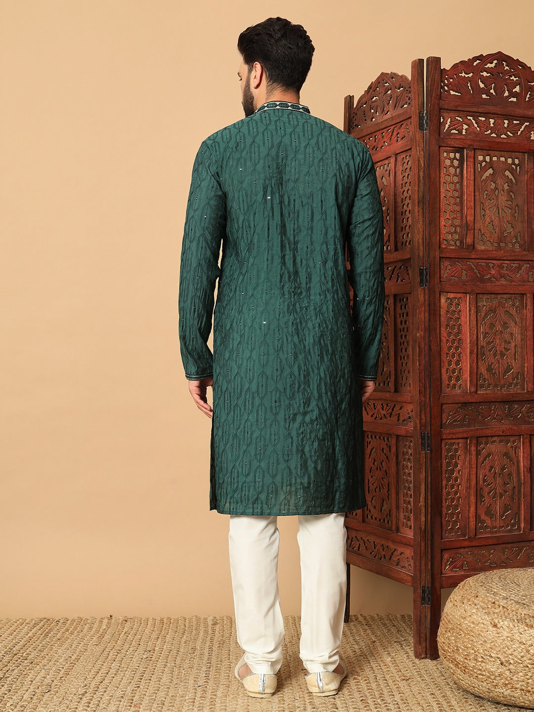 Jacquard Green Kurta Pajama Mens