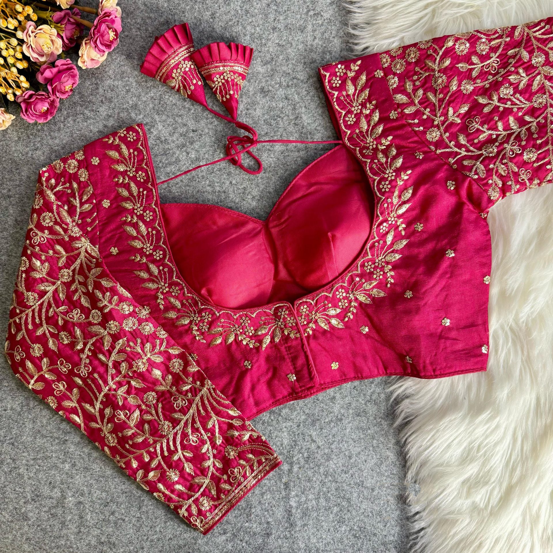 Pink Color Golden Embroidery Blouse