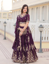 Purple Embroidered Lehenga Set