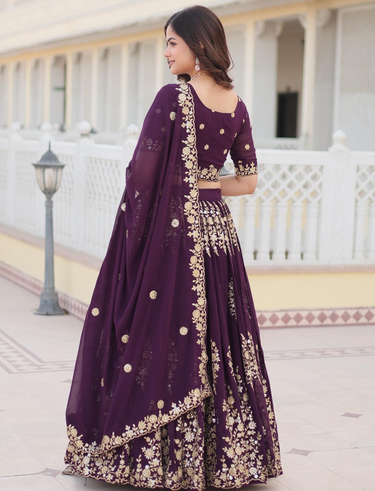 Purple Embroidered Lehenga Set
