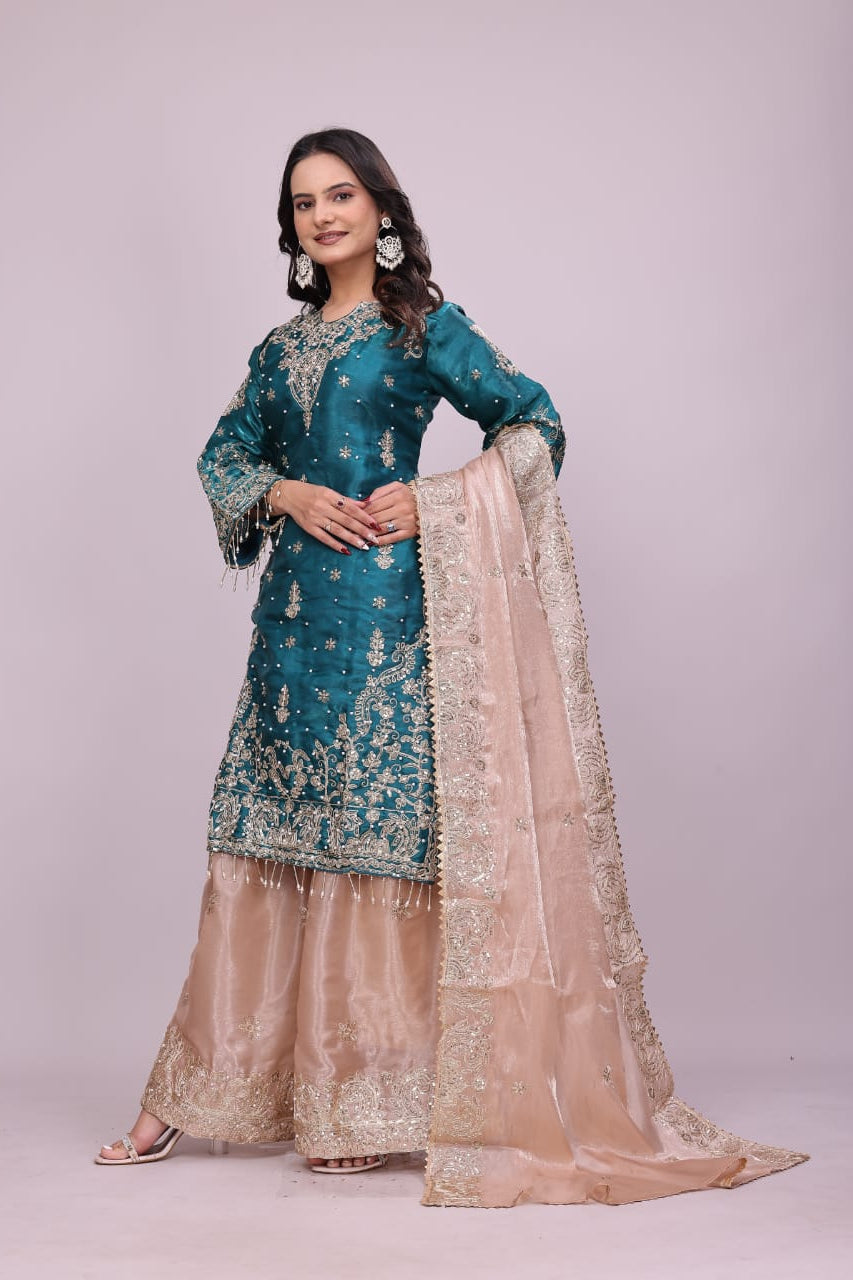 Silk Embroidered Sharara Suit
