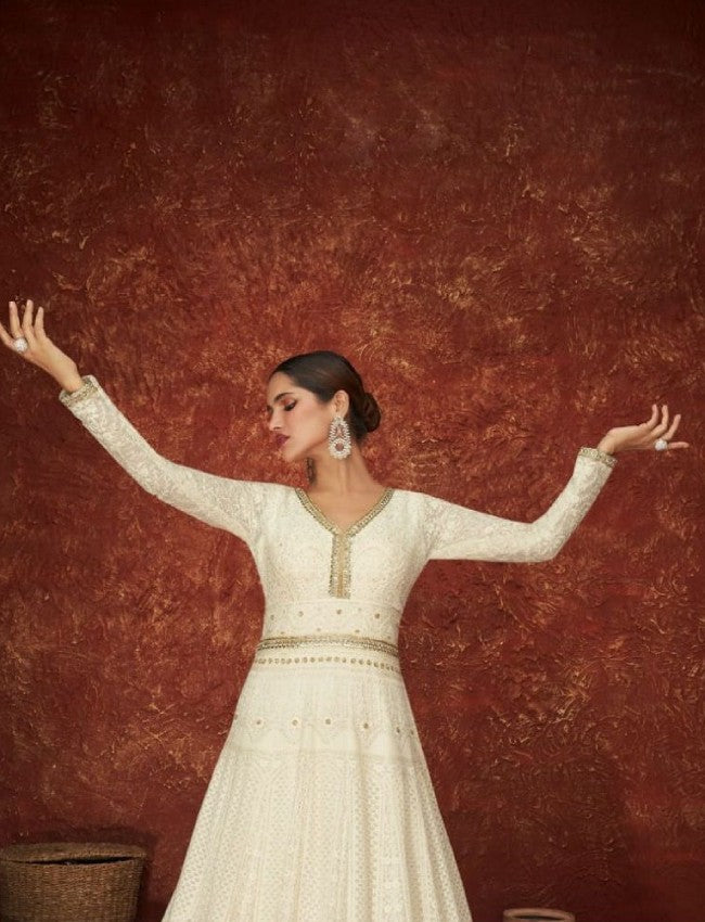 White Embroidered Anarkali Gown2
