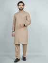 Beige Ban Collar Kurta Pajama