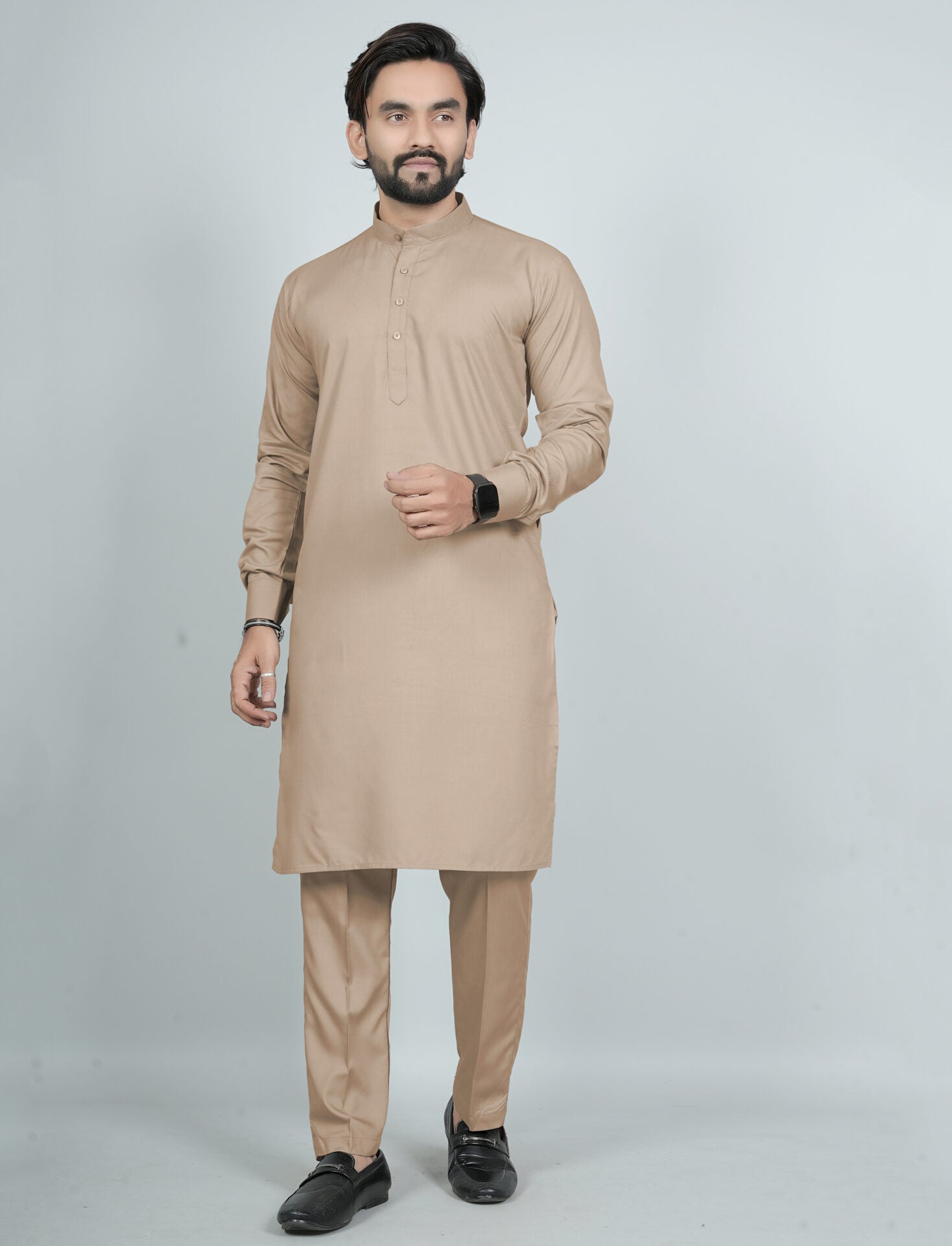 Beige Ban Collar Kurta Pajama