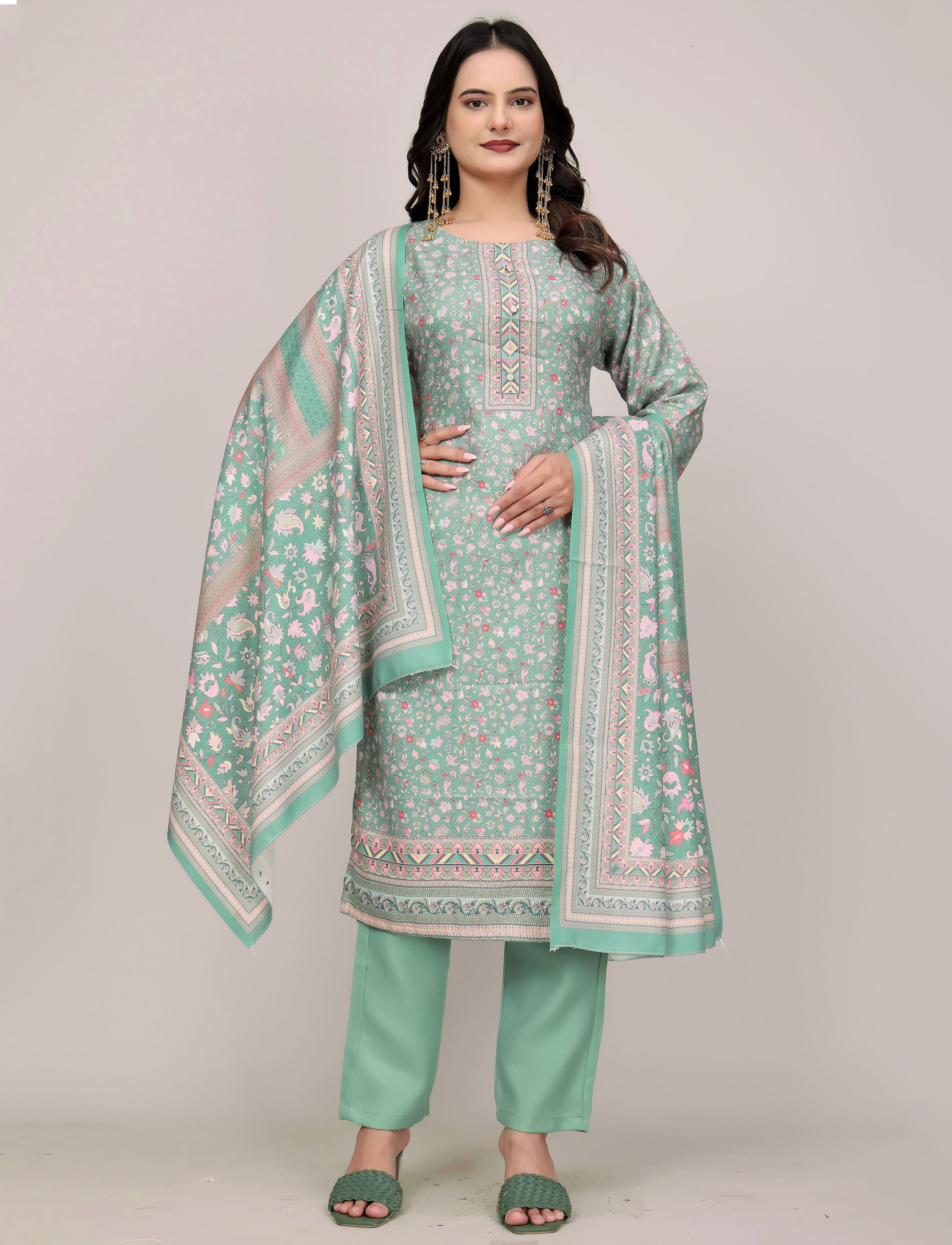 Woolen Floral Print Suit