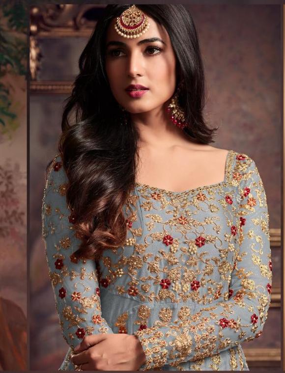 Grey Anarkali Gown for Brides