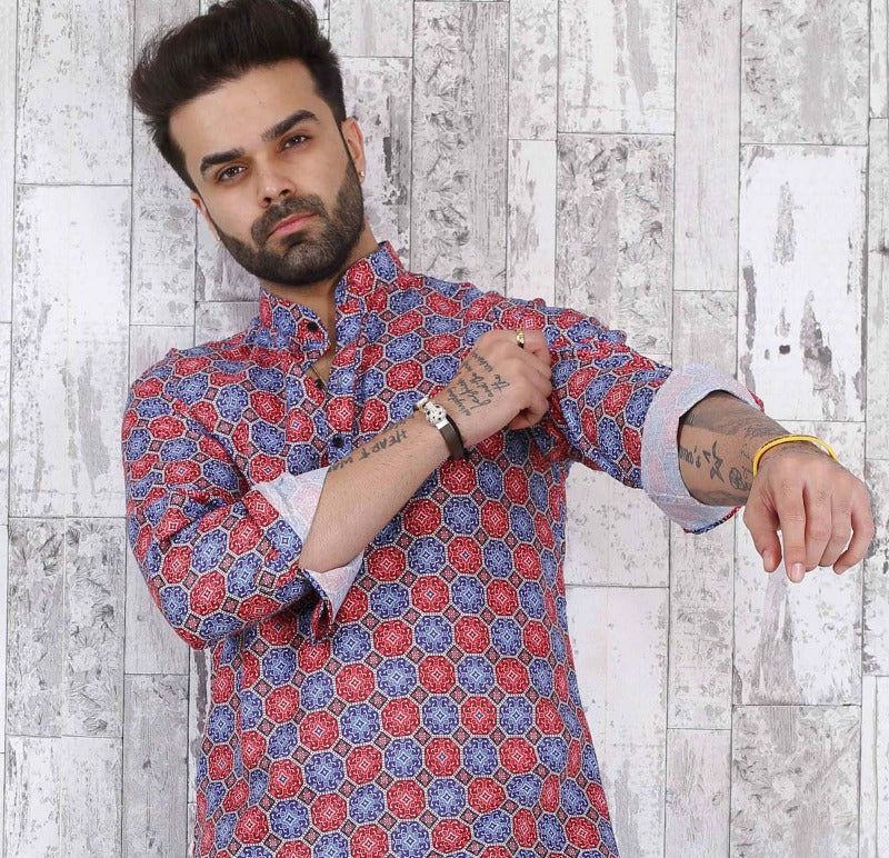 Multi-colour Short Kurta Men