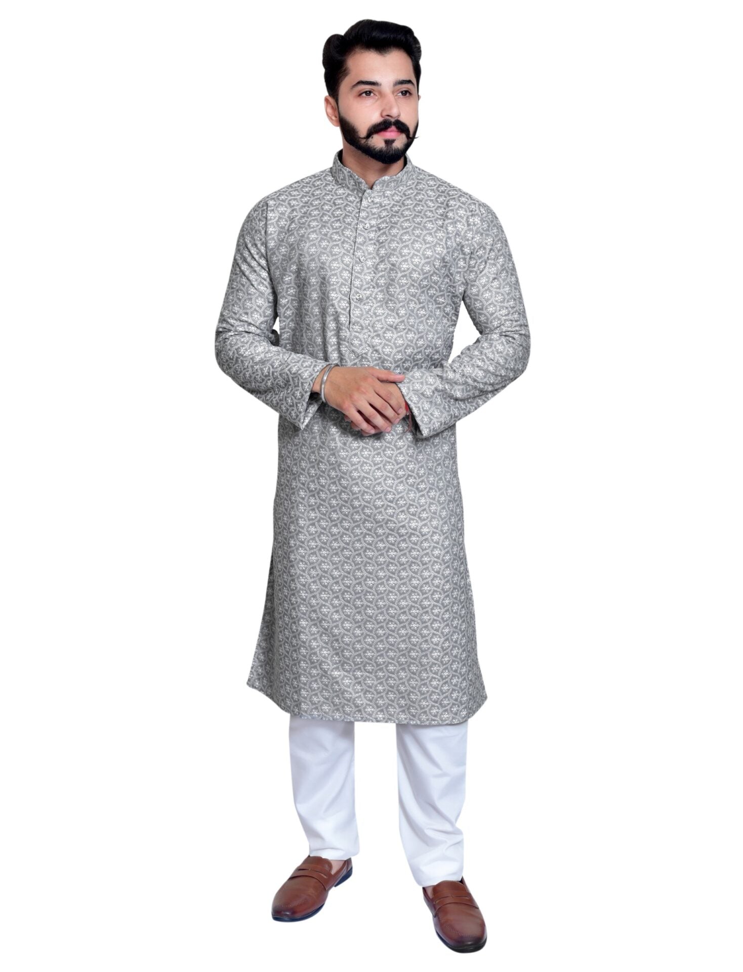 Chikankari Grey Kurta Pajama