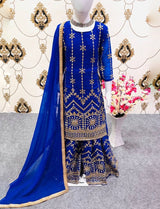 blue embroidered georgette sharara suit