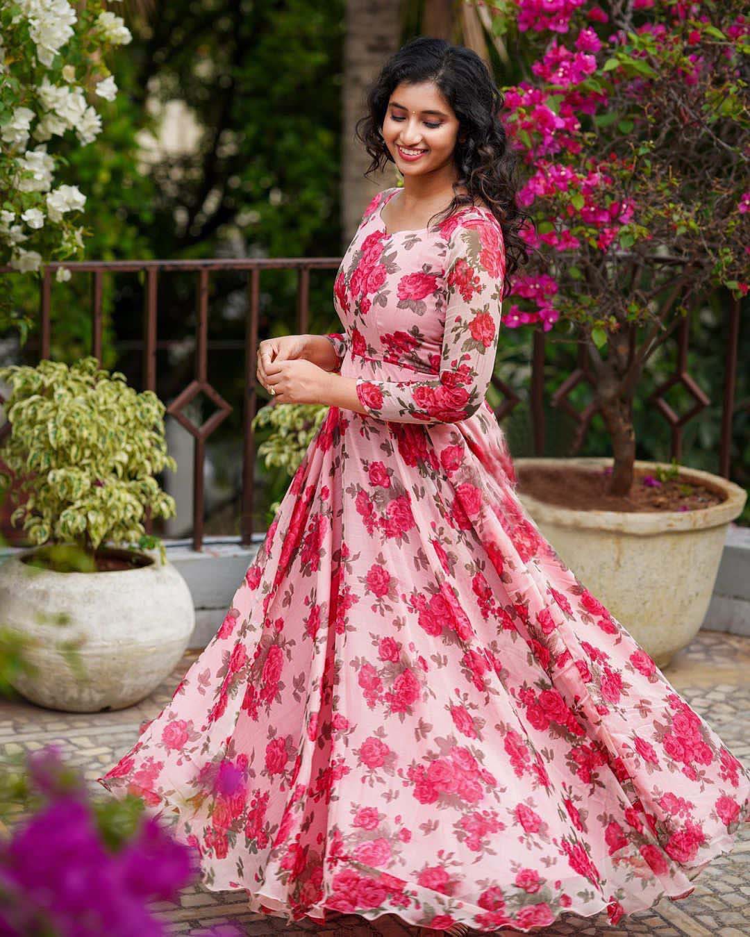 Floral Pink Anarkali Kurti