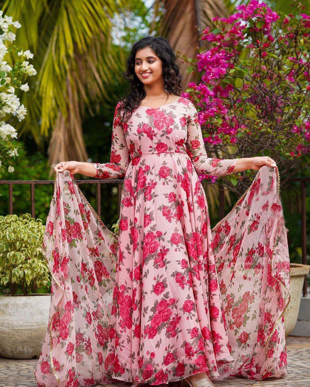 Floral Pink Anarkali Kurti