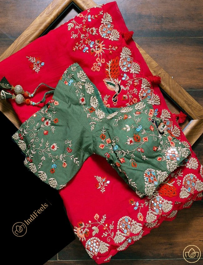 Embroidery Saree With Blouse
