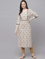 White Printed Rayon Kurta Women