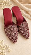 Maroon embroidered women's ethnic mule heels