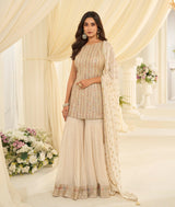 Off white embroidered gharara suit for women