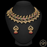 Oxidised golden necklace set with earrings
