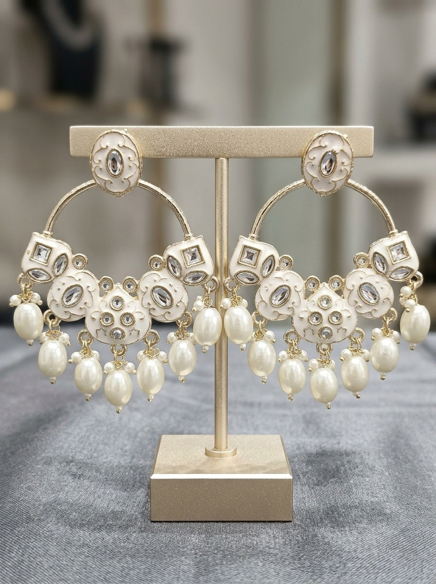 White Beads Jhumka Earrings
