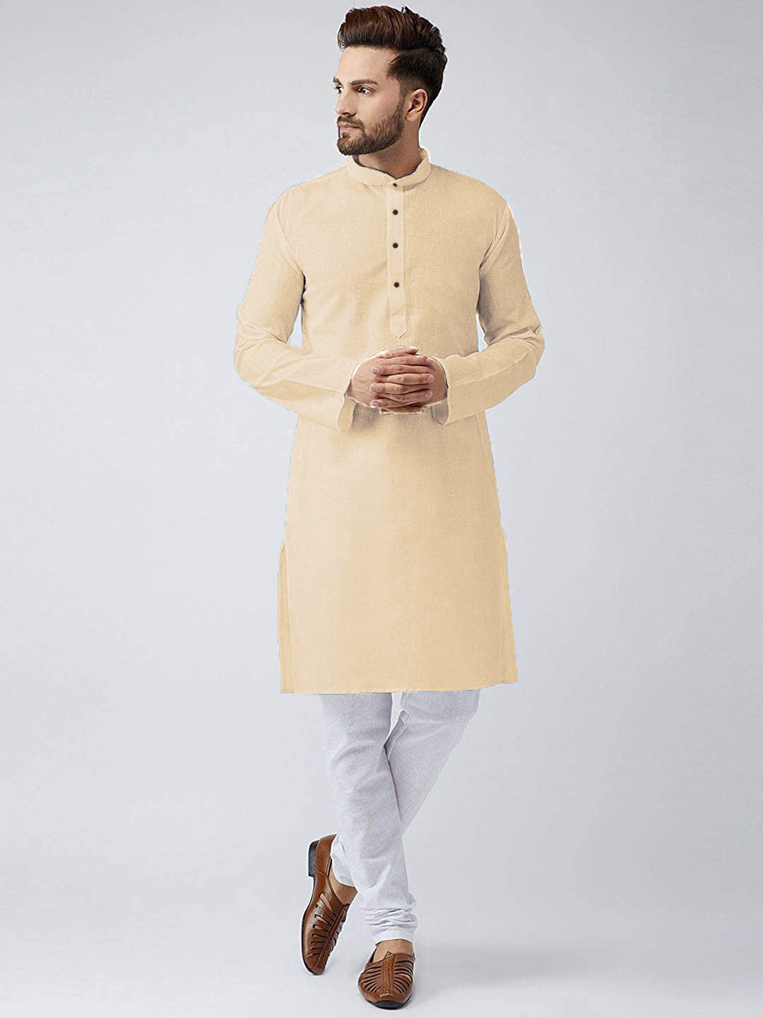 Plain Cotton Kurta Pajama for Men - Cream White | IndiFeels Australia