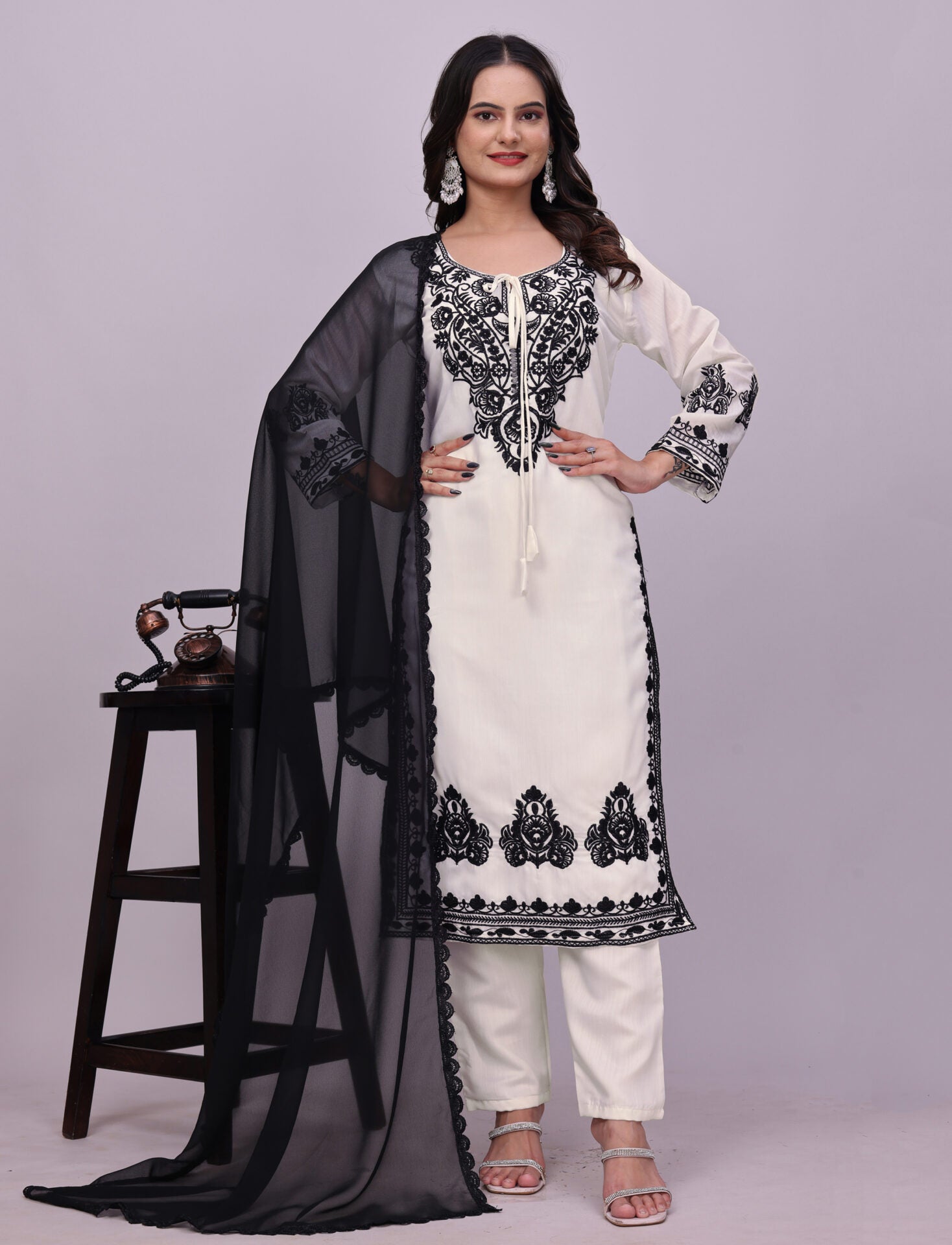 Off White Lucknowi Suit