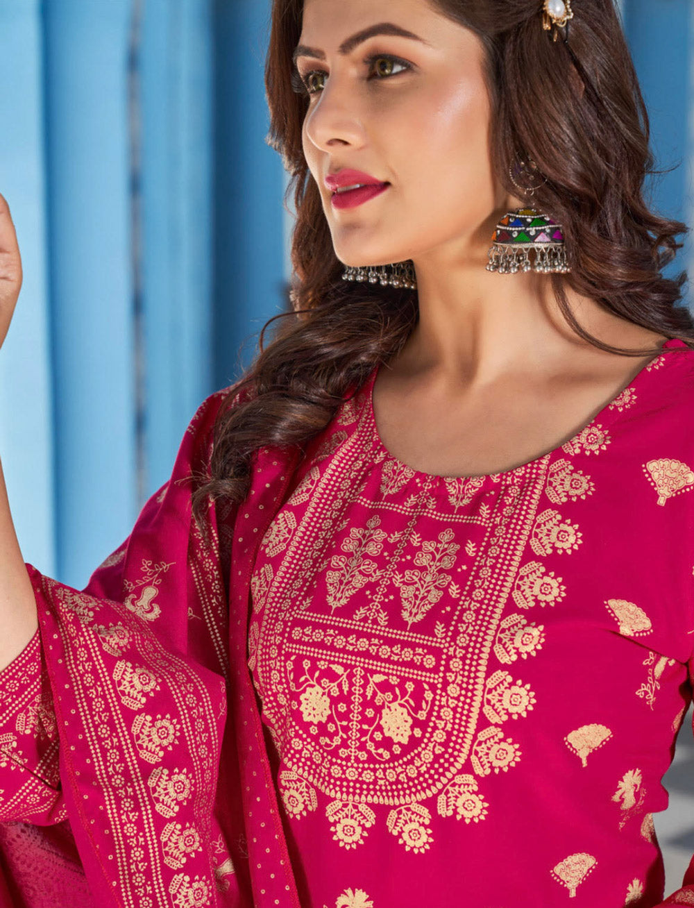 Hot Pink Kurti Pant With Dupatta