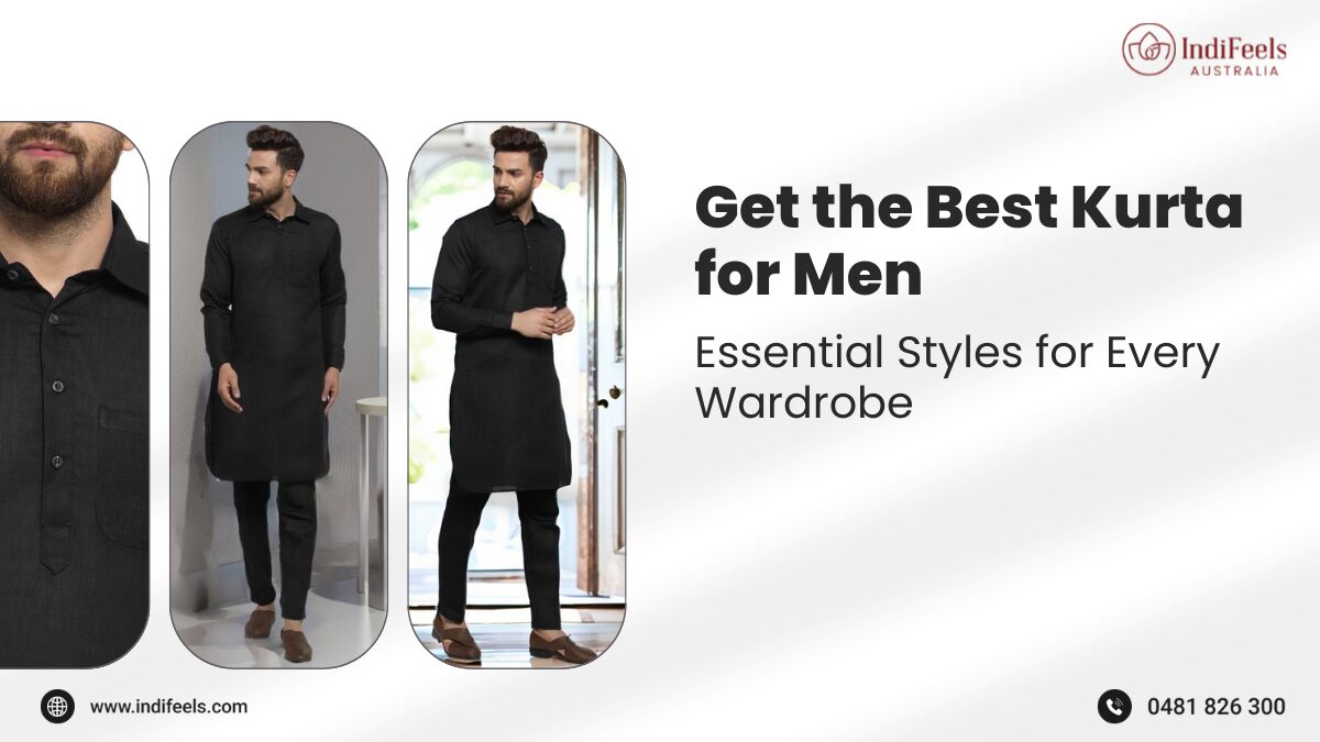 Two men in stylish black kurta pajama outfits, showcasing timeless ethnic fashion for men in elegant indoor settings, highlighting the best kurta for men.