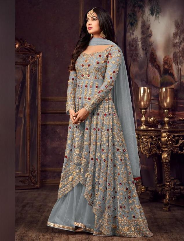 Grey Anarkali Gown Bride