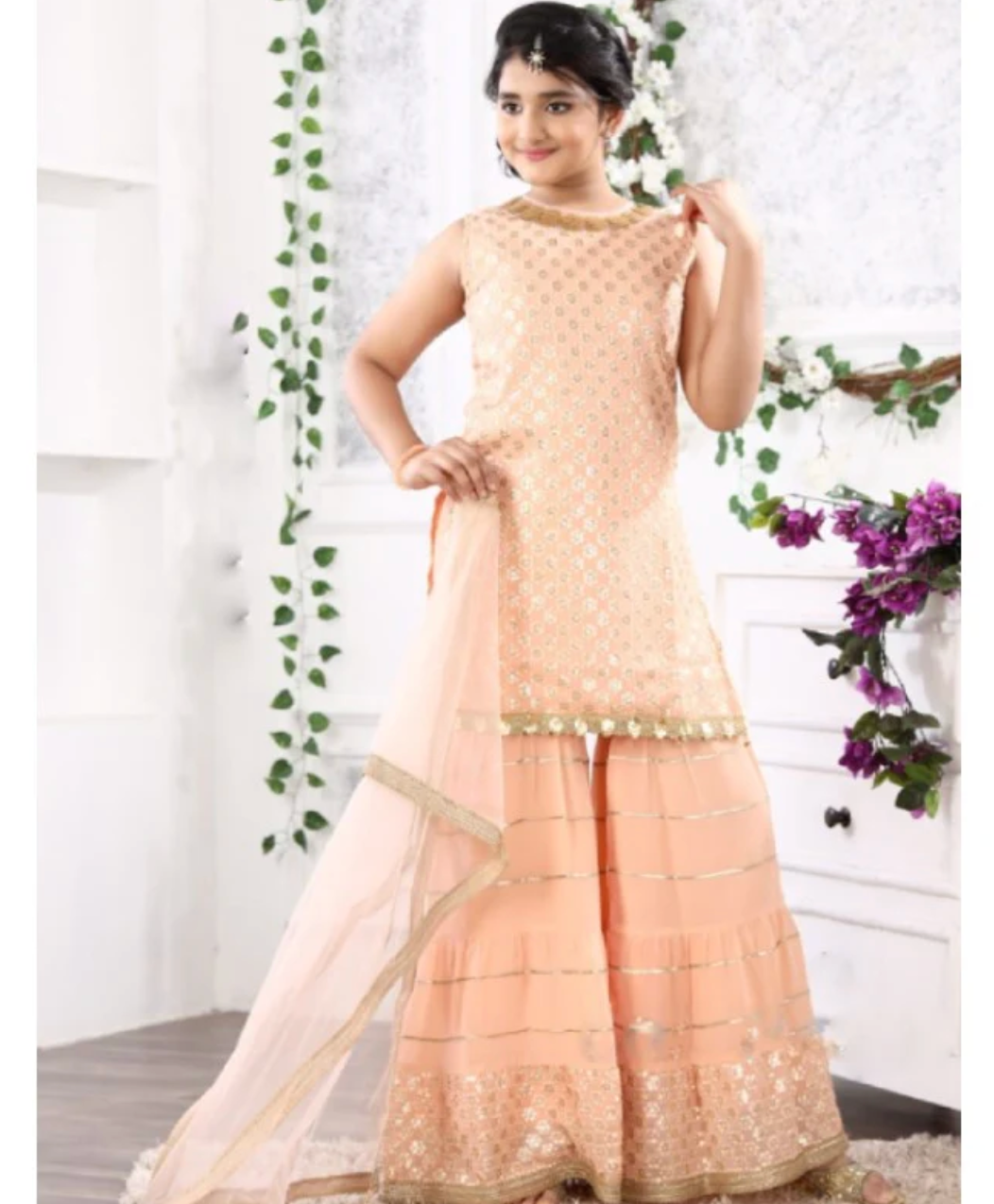 peach georgette gharara suit girls
