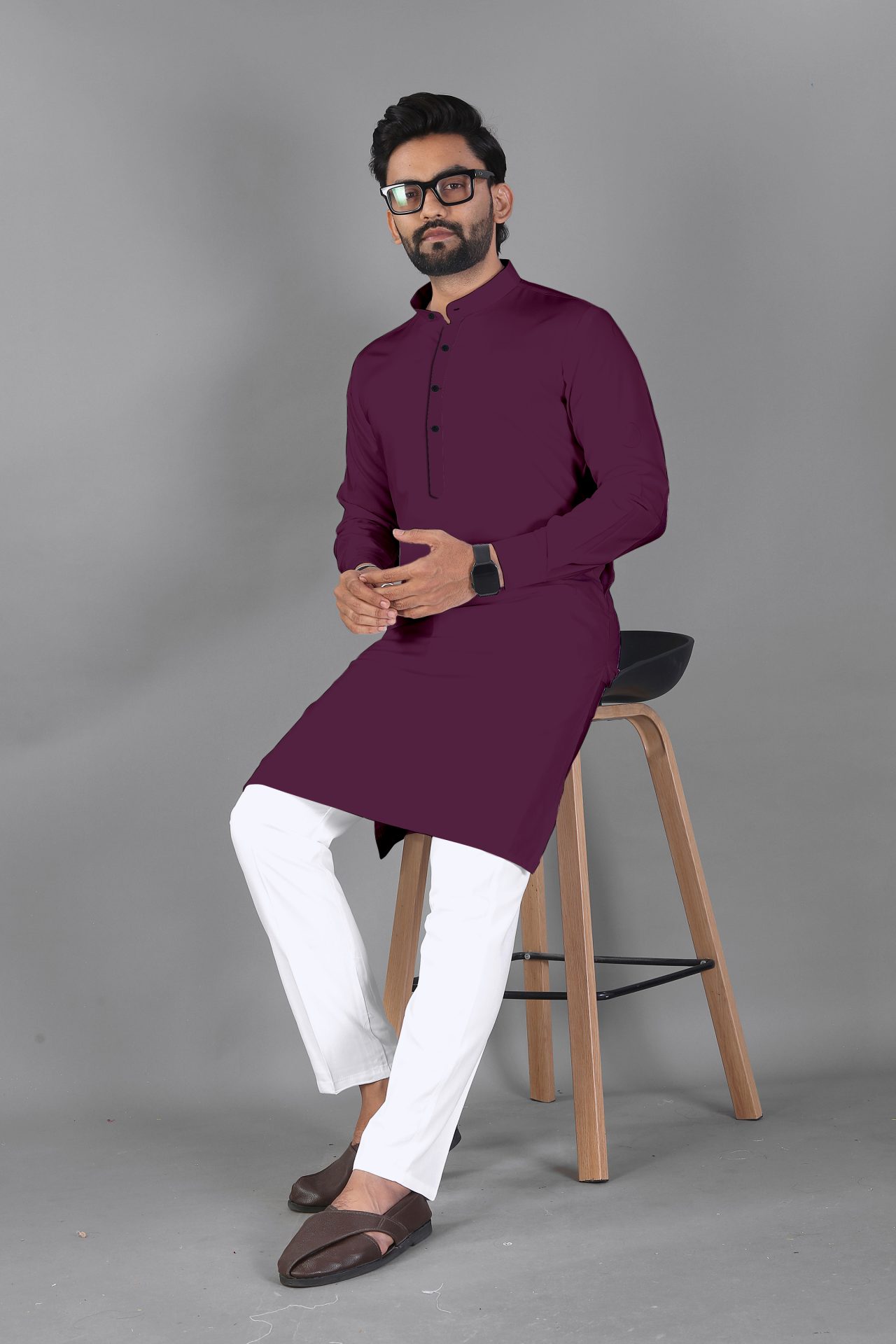 Ban Collar Purple Kurta Pajama