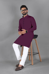 Ban Collar Purple Kurta Pajama