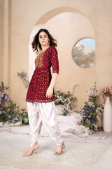 Red Rayon Dhoti Salwaar Suit