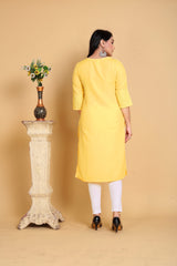 Yellow Embroidered Rayon A-line Kurta