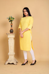 Yellow Embroidered Rayon A-line Kurta