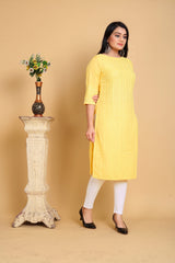 Yellow Embroidered Rayon A-line Kurta