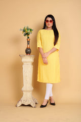 Yellow Embroidered Rayon A-line Kurta