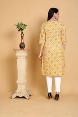 Yellow Printed Rayon Kurti Women