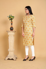 Yellow Printed Rayon Kurti Women
