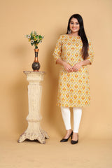 Yellow Printed Rayon Kurti Women