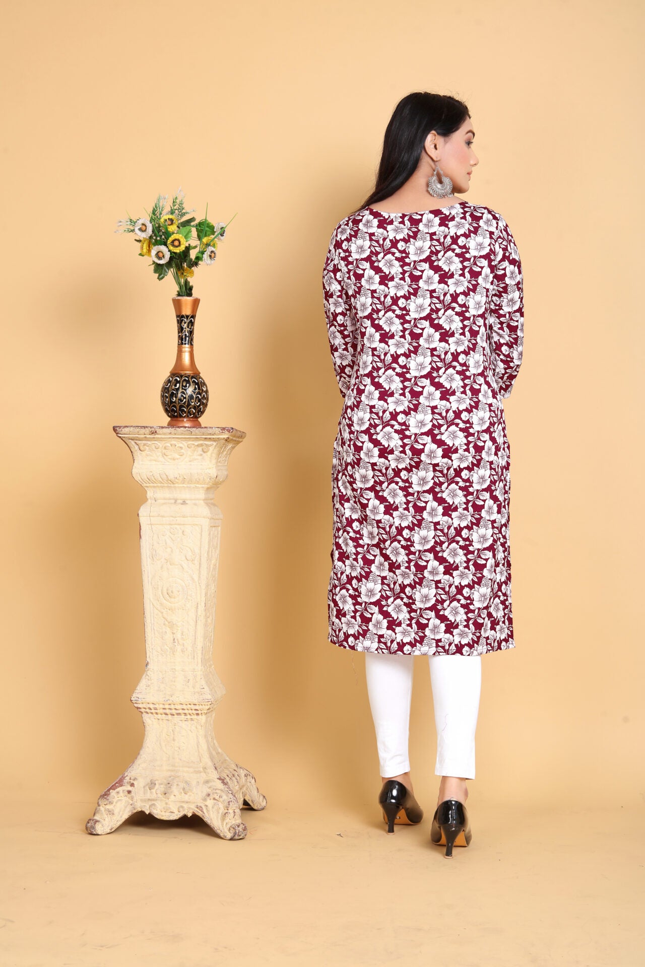 Maroon Floral Printed Kurti Women