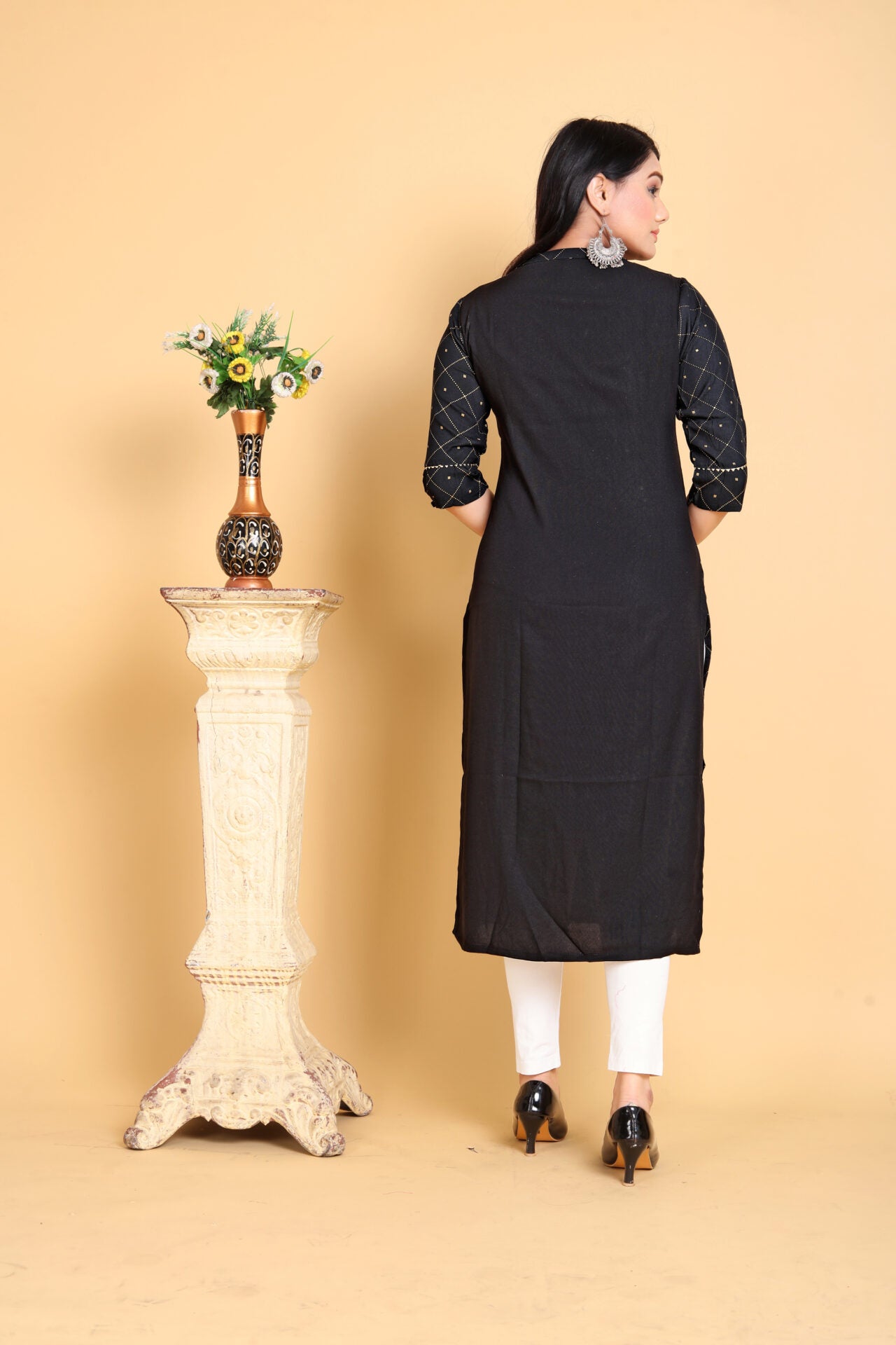 Black Cotton Rayon Kurta Women