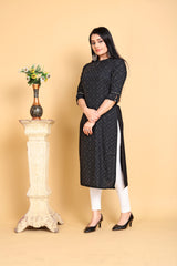 Black Cotton Rayon Kurta Women
