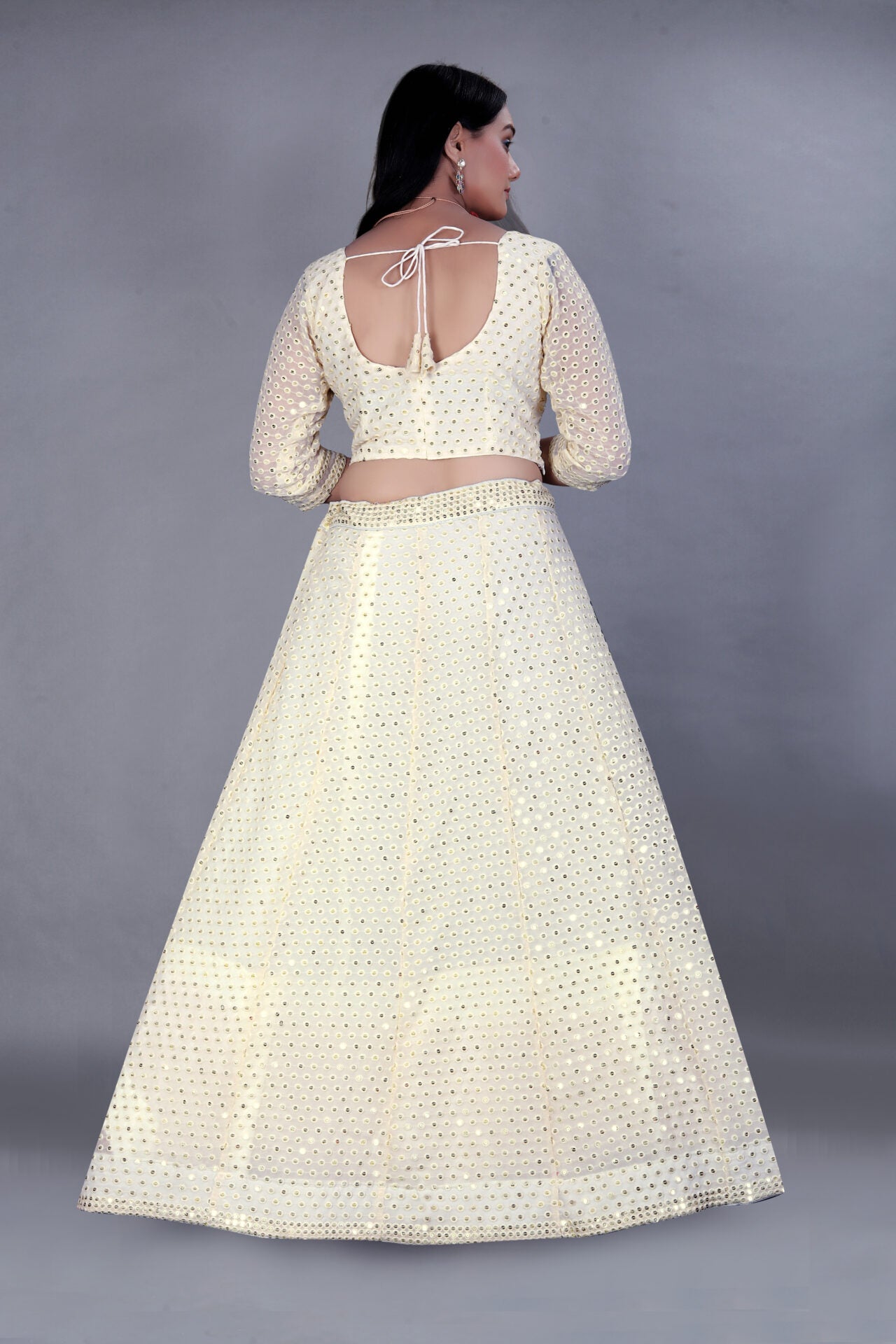 Cream Georgette Embroidery Lehenga Choli