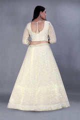 Cream Georgette Embroidery Lehenga Choli